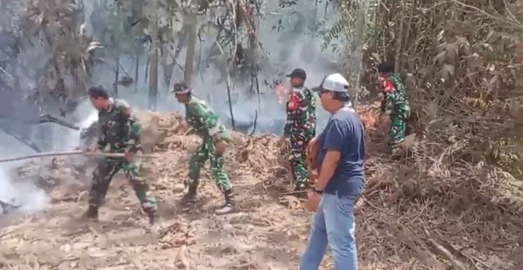 Bersatu Lawan Api, Babinsa Bersama BPBD dan Manggala Agni Padamkan Karhutla