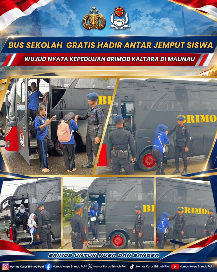Bus Sekolah Gratis Brimob Kaltara Antar Jemput Siswa di Malinau, Wujud Nyata Kepedulian kepada Dunia Pendidikan