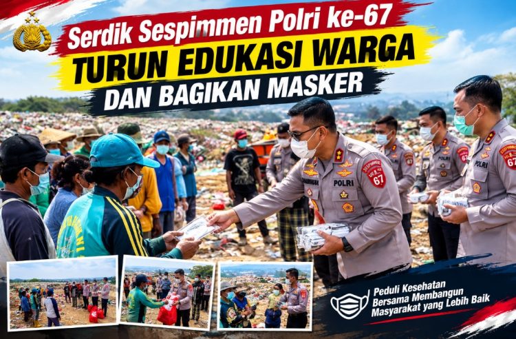 Cegah Karhutla dari TPA Bujangga, Serdik Sespimmen Polri ke-67 Turun Edukasi Warga dan Bagikan Masker