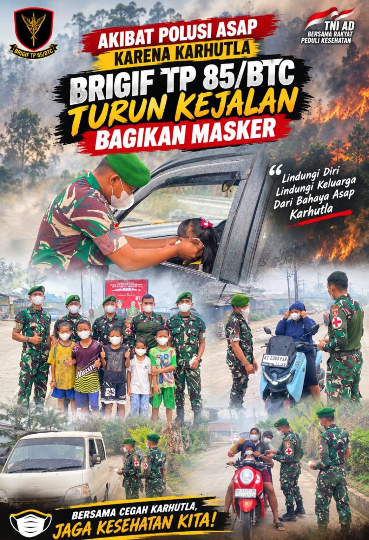 Cegah Dampak Karhutla, Brigif TP 85/BTC Turun ke Jalan Bagikan Masker Gratis