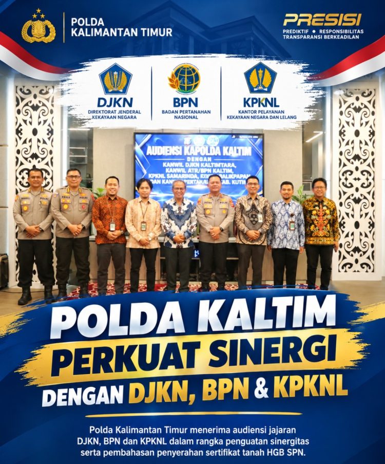 Polda Kaltim Perkuat Sinergi dengan DJKN dan BPN, Sertifikat HGB SPN Diserahkan