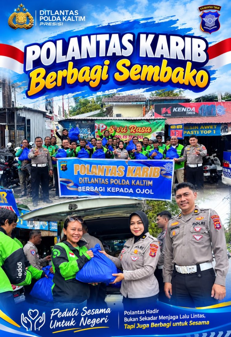Polantas Karib Sasar Ojol, Ditlantas Polda Kaltim Bagikan Sembako dan Perkuat Edukasi Keselamatan