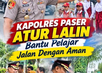 Bikin Haru! Kapolres Paser Turun Langsung Atur Lalin, Anak Sekolah Menyeberang dengan Aman