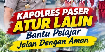 Bikin Haru! Kapolres Paser Turun Langsung Atur Lalin, Anak Sekolah Menyeberang dengan Aman