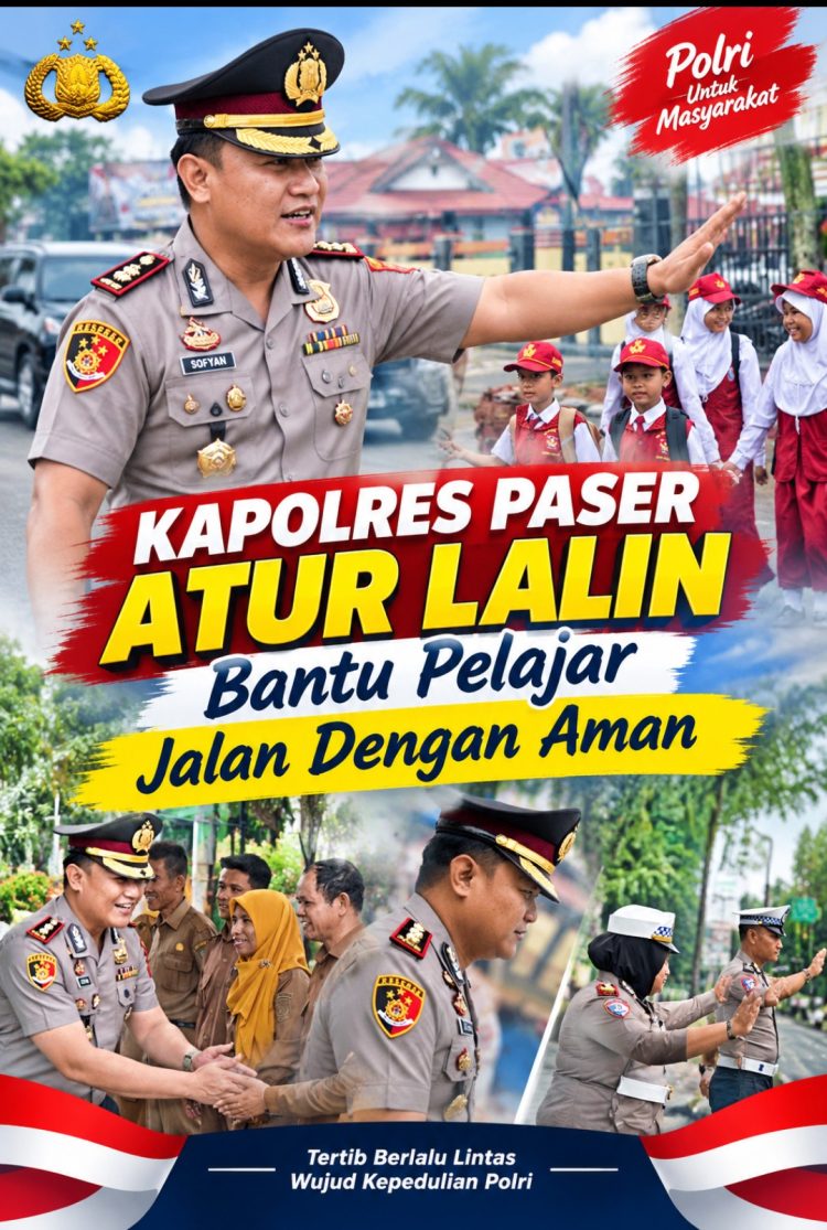 Bikin Haru! Kapolres Paser Turun Langsung Atur Lalin, Anak Sekolah Menyeberang dengan Aman