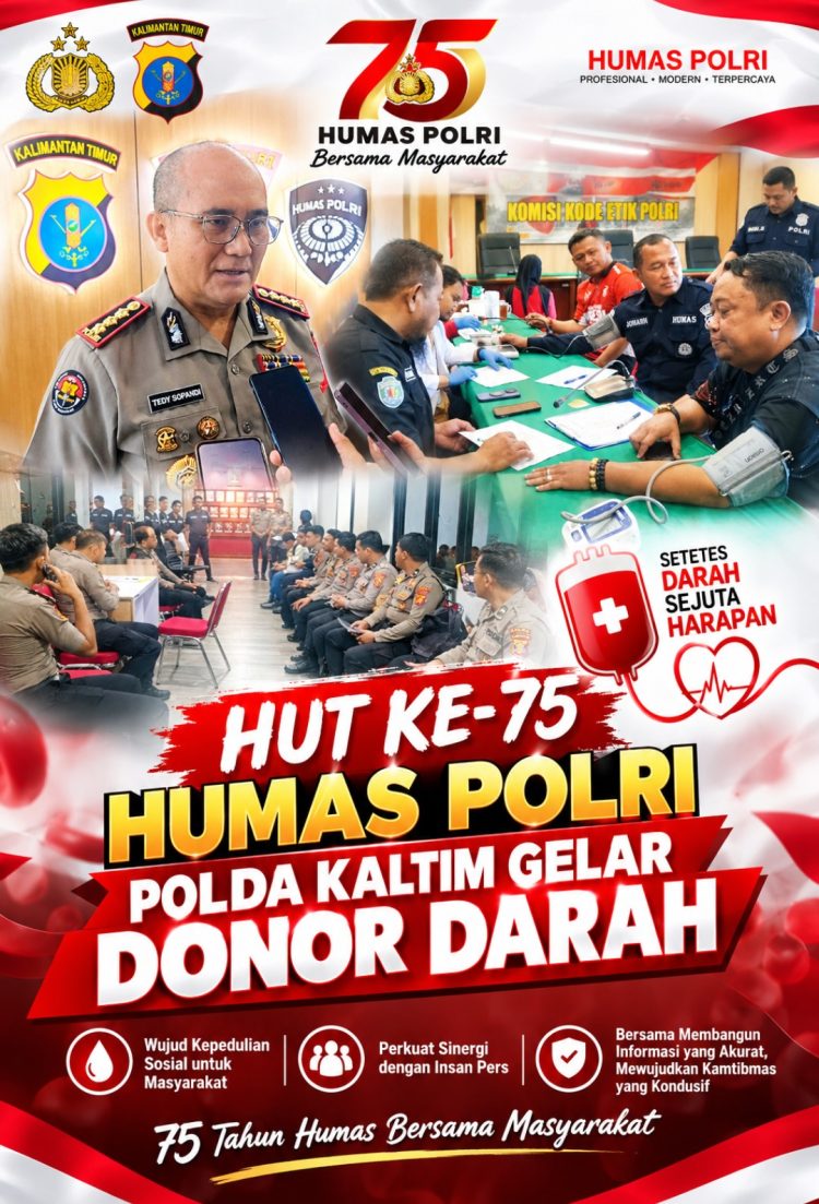 HUT ke-75 Humas Polri, Polda Kaltim Gelar Donor Darah dan Perkuat Sinergi Media