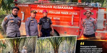 Polresta IKN Bersama Damkar Padamkan Karhutla di Pemaluan, Lanjutkan Pendinginan