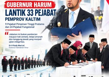 Lantik 33 Pejabat, Gubernur Kaltim Rudy Mas’ud Tegaskan Integritas dan Pelayanan Publik